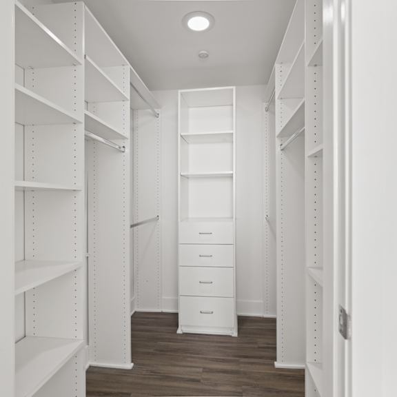 master bedroom walk-in closet with built-in organizers