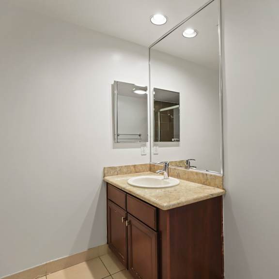 hall bathroom with vanity