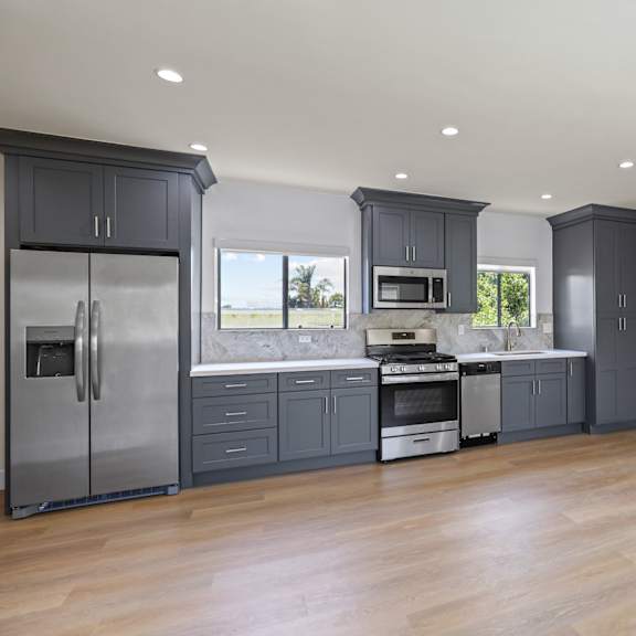 modern kitchen with ample cabinet storage