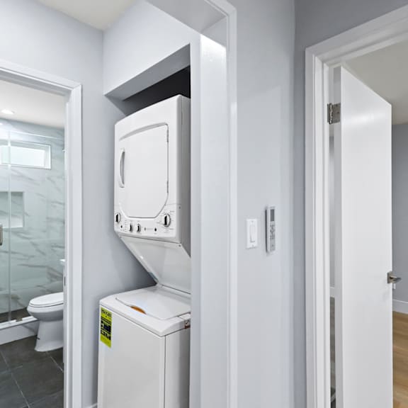 in-suite washer & dryer and bathroom