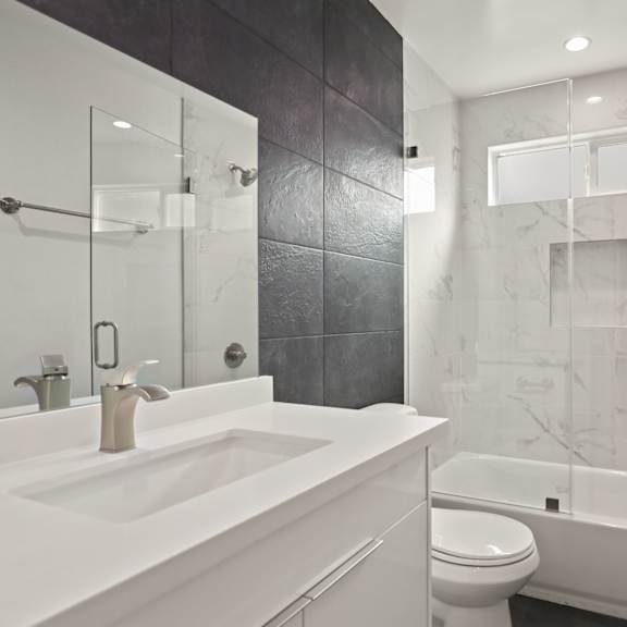 modern bathroom with full-size bathtub
