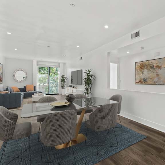 dining and living room with balcony