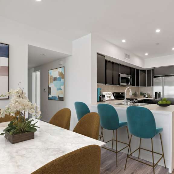 kitchen with countertop bar and energy-efficient appliances