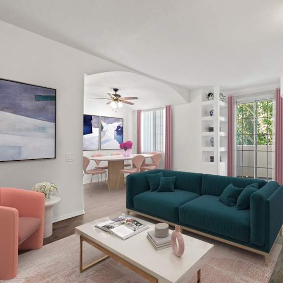 spacious open-concept living and dining room