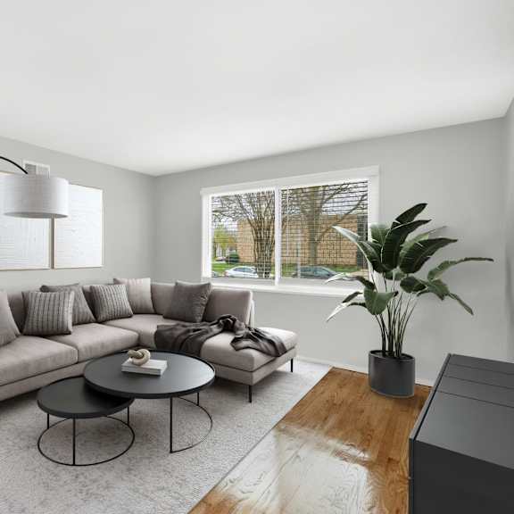 a living room with a couch and a table
