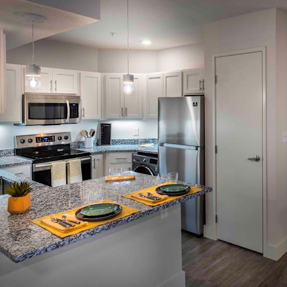 well organized kitchen at san sofia luxury apartments, cleveland, ohio