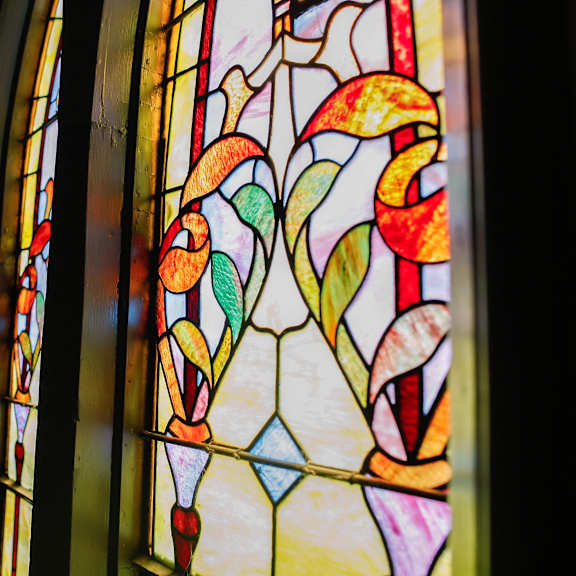 stain glass windows at san sofia luxury apartments, cleveland, 44113