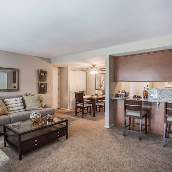 living room with dining room
