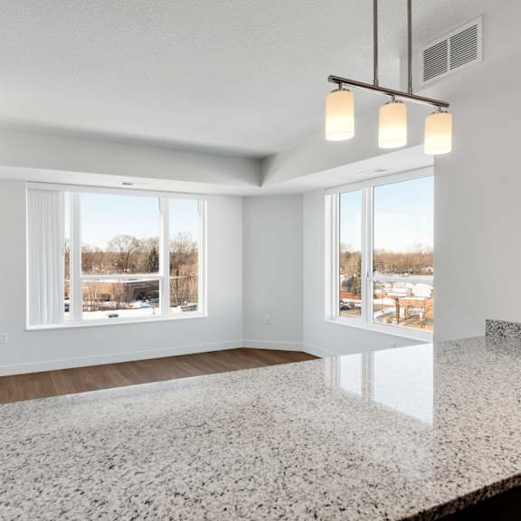 kitchen and living at sonder house, brooklyn center, mn