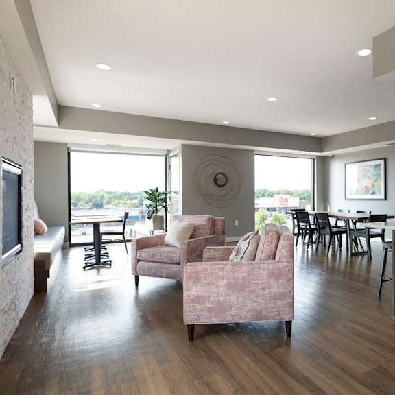 kitchen and living area at sonder house, brooklyn center, mn