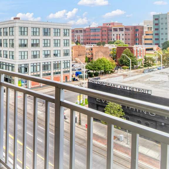 view from balcony at studio one apartments, detroit, mi