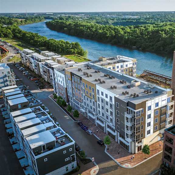 building aerial view at east 51 at rocketts landing, richmond, va, 23231