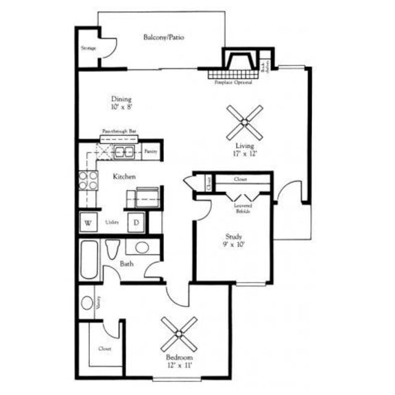 Thumbnail 2 of 2 2 bed 1 bath Evergreen Floor Plan at Village Oaks Apartments, Austin, TX