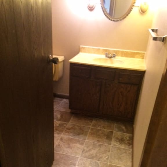 bathroom with dark wood vanity