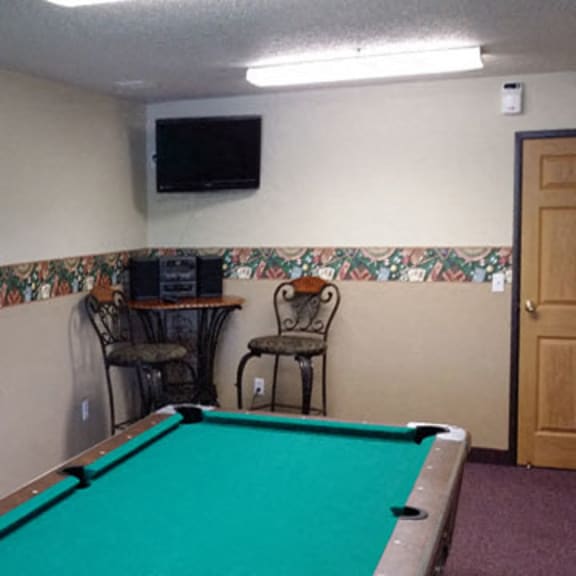 game room area with pool table and tv