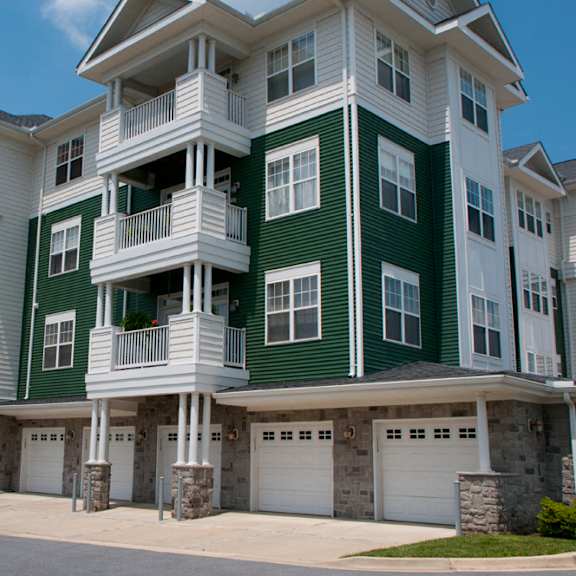 apartment building with garages