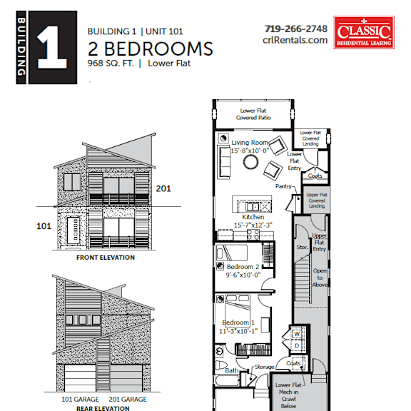 building 1 - 2 bedroom floorplan rendering
