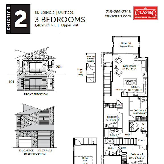 building 2: 3 bedroom floorplan rendering