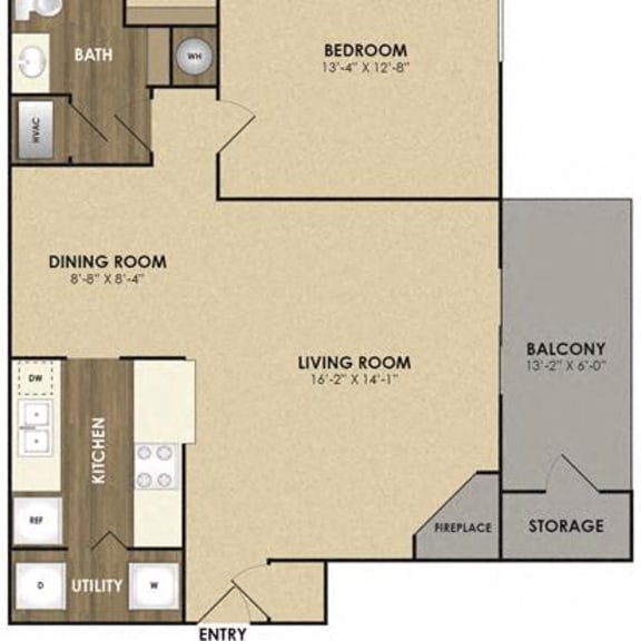 Thumbnail 2 of 2 A4 - Willow 1 Bed 1 Bath Floor Plan at Riverset Apartments in Mud Island, Memphis, TN