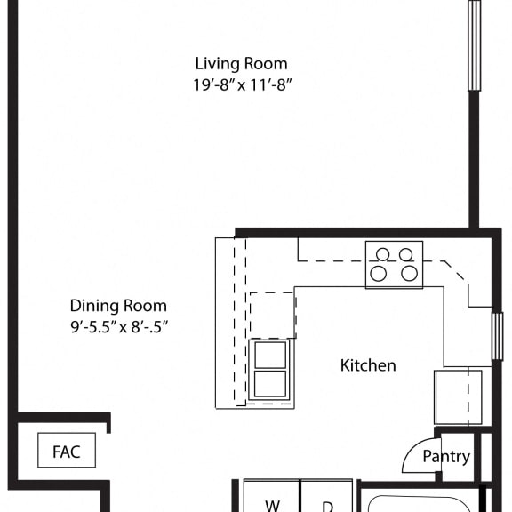 Thumbnail 2 of 15 One bedroom end 2D floor plan at Eagle Ridge Apartment Homes, Traverse City, MI