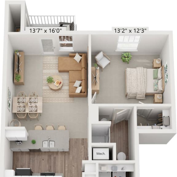 Thumbnail 1 of 17 Two Bedroom 3D floor plan at Eagle Ridge Apartment Homes, Traverse City, 49685