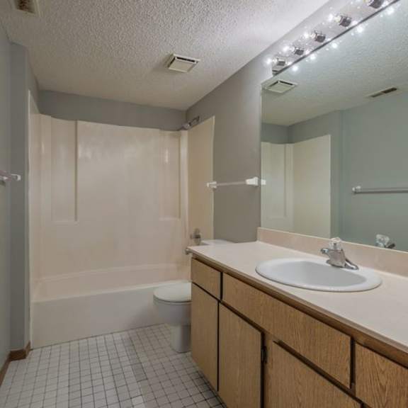 a bathroom with a white sink, toilet, and a mirror.