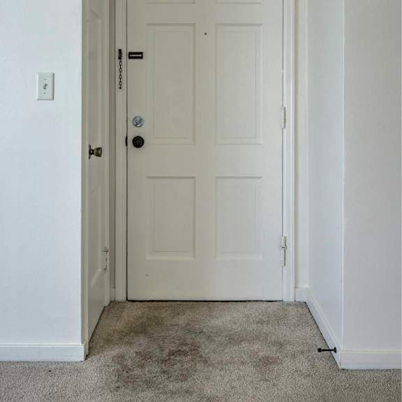 a white door with a black handle and lock.