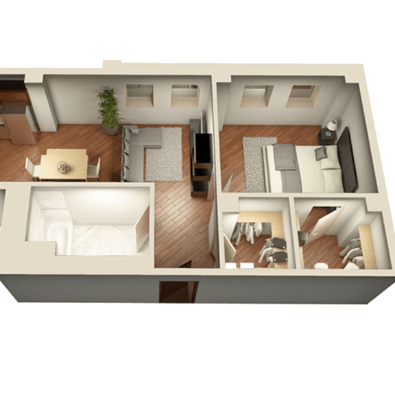 Thumbnail 1 of 2 1 Bed 1 Bath 737 sqft 3D Floor Plan at Somerset Place Apartments, Chicago, IL, 60640