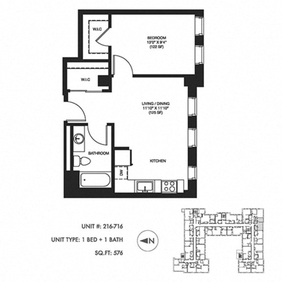 Thumbnail 2 of 2 1 Bed 1 Bath 576 sqft Floor Plan at Somerset Place Apartments, Chicago