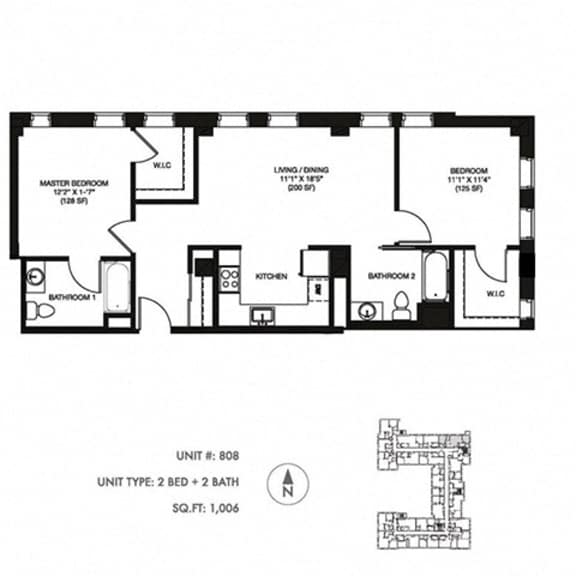 Thumbnail 2 of 2 2 Bed 2 Bath 1006 sqft Floor Plan at Somerset Place Apartments, Chicago