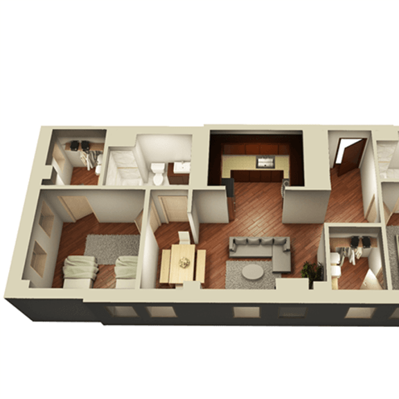 Thumbnail 1 of 2 2 Bed 2 Bath 1006 sqft 3D Floor Plan at Somerset Place Apartments, Chicago, Illinois