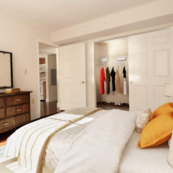bedroom decorated and closet