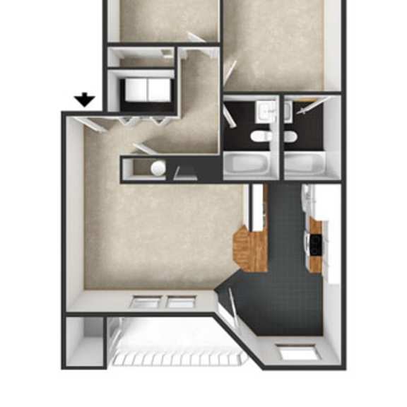 Thumbnail 3 of 3 2bd 2bth Floor Plan at Commons at Creekside Apartments, Hillsboro, OR, 97123
