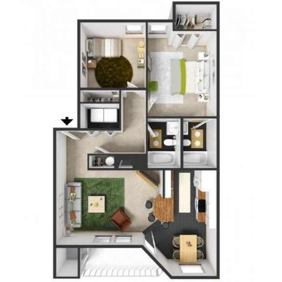 Thumbnail 1 of 3 2bd 2bth Floor Plan at Commons at Creekside Apartments, Oregon, 97123