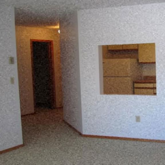 view from living room into kitchen