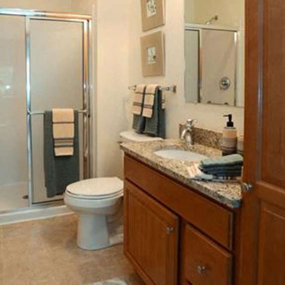 spacious bathrooms with garden tubs at highlands at riverwalk apartments 55+, mequon, wi,53092