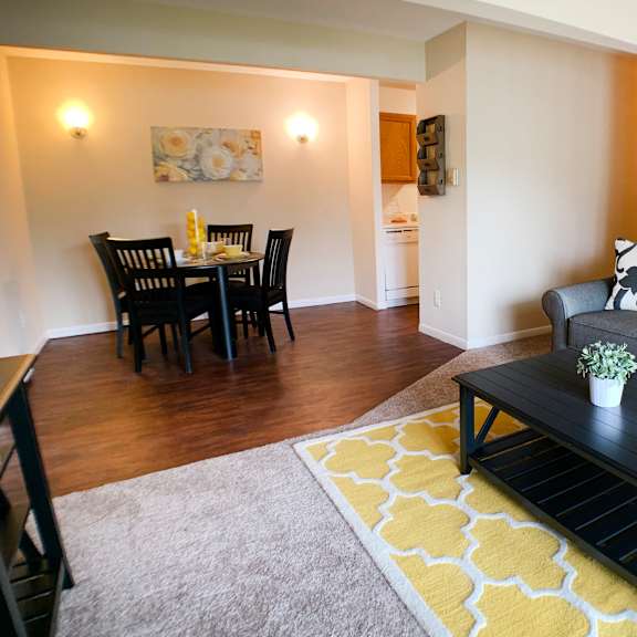 living and dining area at crown station apartments, amelia, ohio