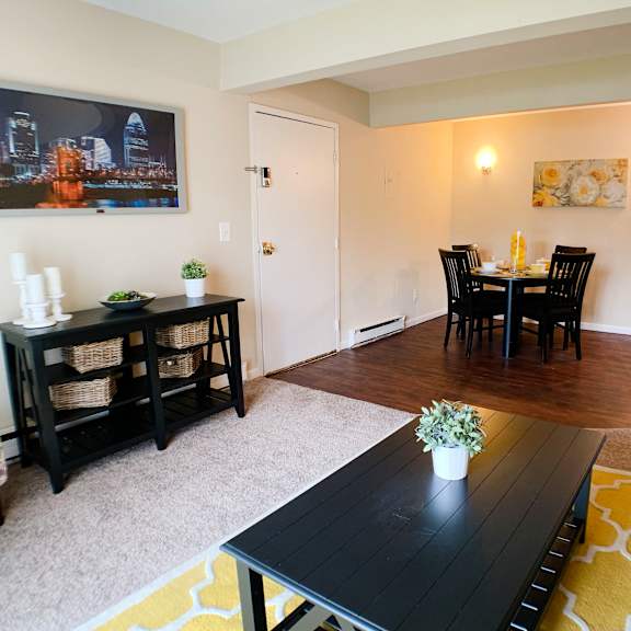 living room with dining space  at crown station apartments, amelia, oh, 45102