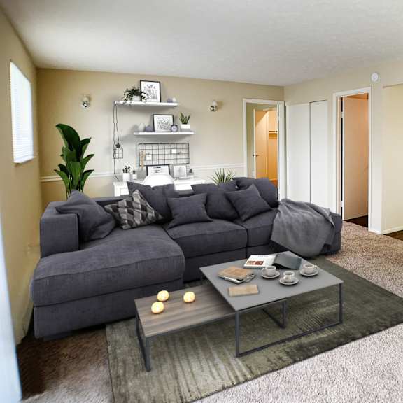 living room at crown station apartments, amelia, ohio