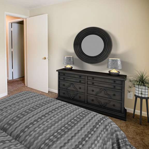 comfortable bedroom at crown station apartments, ohio, 45102