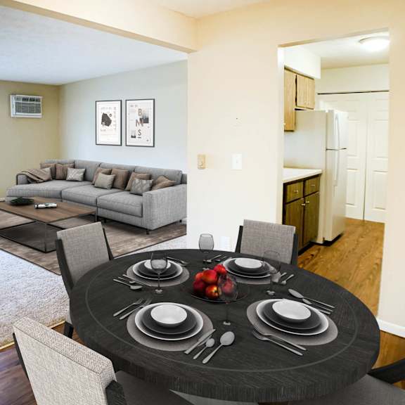 living room  at concord woods apartments, milford, oh