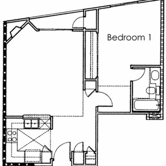 Thumbnail 3 of 3 1 Bedroom Floor Plan at Ashton Towers, Los Angeles, 90024