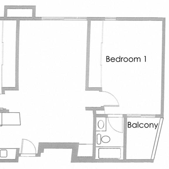 Thumbnail 1 of 26 Two Bedroom 2 bath Apartment Floor Plan A at Park Rochester Apartments Westwood, California 90024