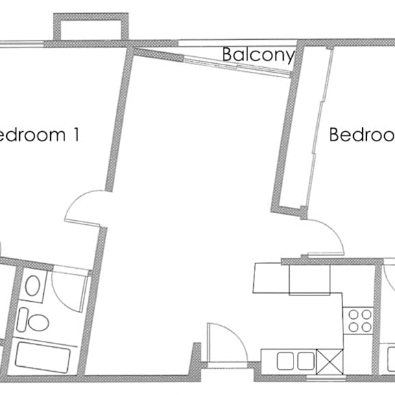 Thumbnail 3 of 3 Two Bedroom 2 bath Apartment Floor Plan B at Park Rochester Apartments Westwood, Los Angeles, CA, 90024