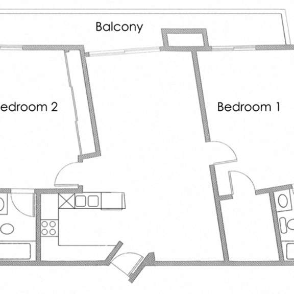 Thumbnail 1 of 11 Two Bedroom 2 bath Apartment Floor Plan C at Park Rochester Apartments Westwood, Los Angeles, CA