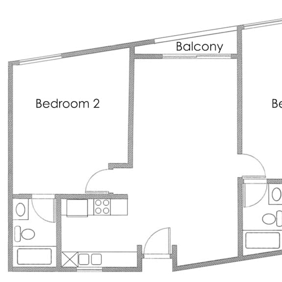 Thumbnail 1 of 17 Two Bedroom 2 bath Apartment Floor Plan E at Park Rochester Apartments Westwood, California
