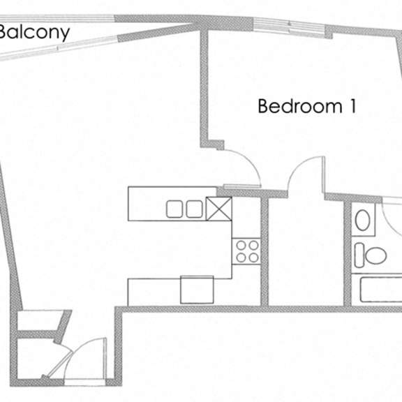 Thumbnail 1 of 18 One Bedroom Apartment Floor Plan D at Park Rochester Apartments Westwood, California 90024