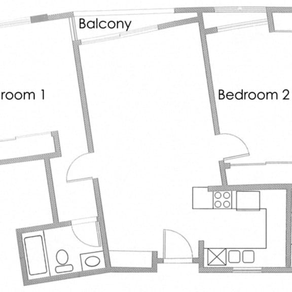 Thumbnail 1 of 27 Two Bedroom Apartment Floor Plan F at Park Rochester Apartments Westwood, Los Angeles, CA, 90024