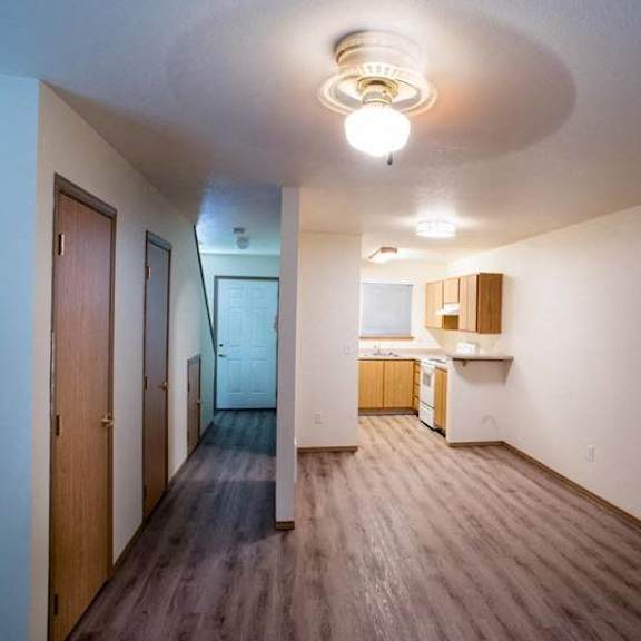 kitchen and hallway at lorence court apartments, portland, or, 97216