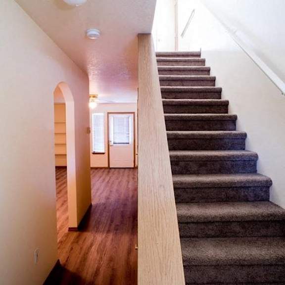 loft staircase at lorence court apartments, portland, or, 97216